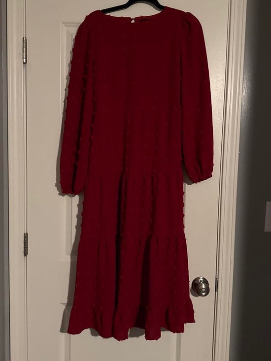 Dresses & Skirts - Midi Tiered Long-Sleeve Dress in Deep Red